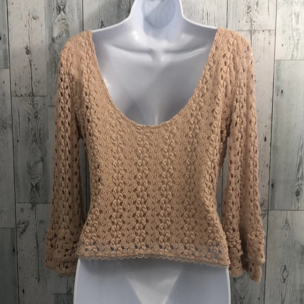 Free People Crocheted Bell Sleeve Top w/Cami Small